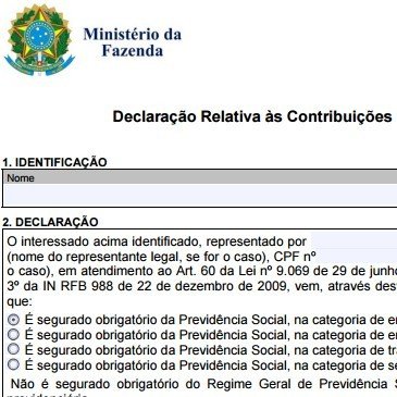 Isenção de IPI | Declaração de Contribuições Previdenciárias