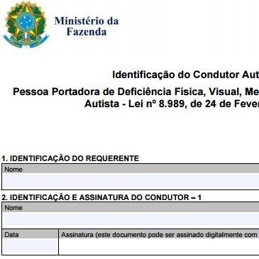 Isenção de IPI | Identificação do Condutor Autorizado