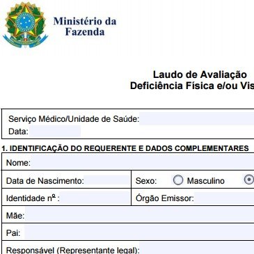 Isenção de IPI | Laudo de Avaliação Deficiência Física e/ou Visual