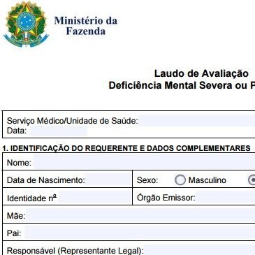 Isenção de IPI | Laudo de Avaliação Deficiência Mental Severa/Profunda