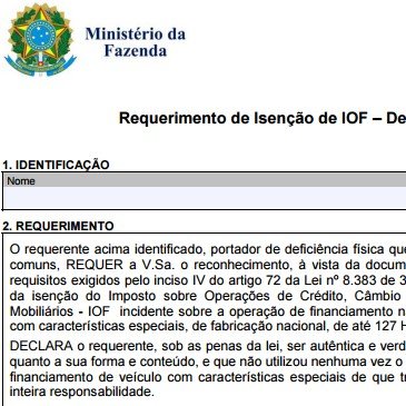 Requerimento de Isenção de IOF