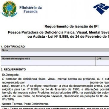 Requerimento de Isenção de IPI