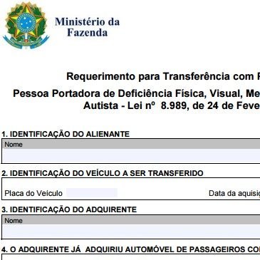 Requerimento para Transferência com Pagamento do IPI