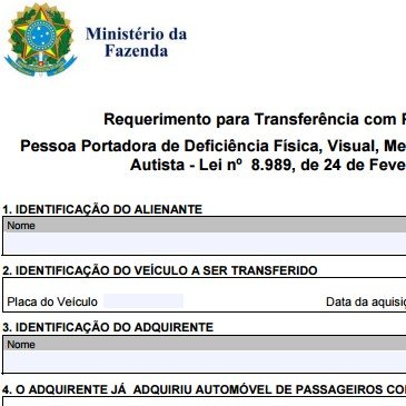 Requerimento para Transferência com Pagamento do IPI